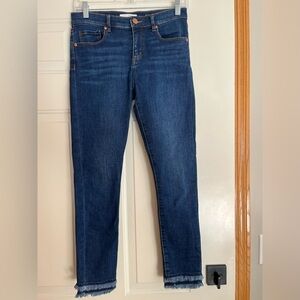 Loft modern skinny medium dark wash raw/fringe hem. Size 2- 26.